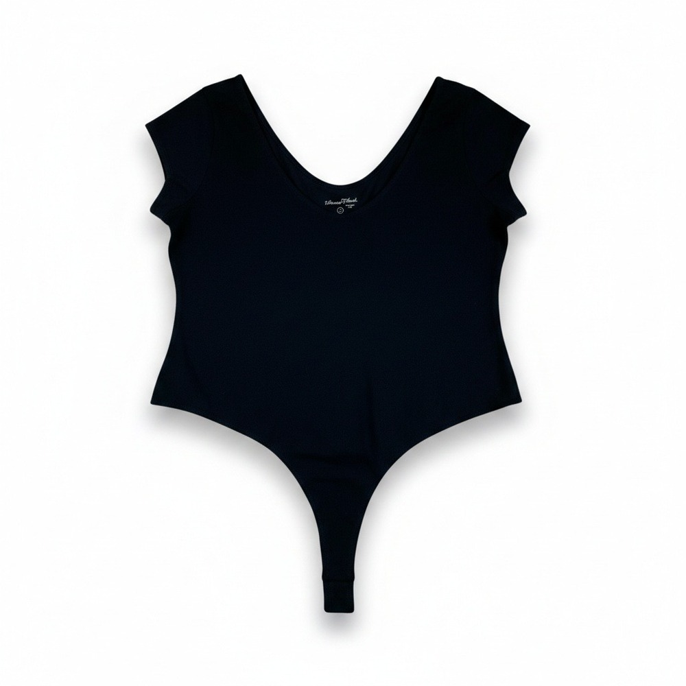 Universal Thread Black Ribbed V-Neck Short Sleeve Bodysuit XL Thong Snap Closure - Picture 1 of 6